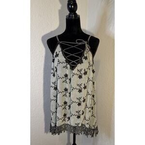 Gimmicks by BKE Ladies Lg Spg Strap Sheer Blouse With Embroidered Black Flowers